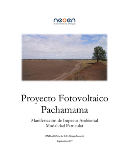 Proyecto Fotovoltaico Pachamama Manifestación De Impacto Ambiental Modalidad Particular