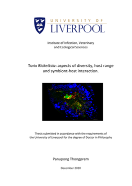 Torix Rickettsia: Aspects of Diversity, Host Range and Symbiont-Host Interaction