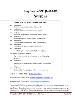 Living Judaism 5779 (2018-2019) Syllabus