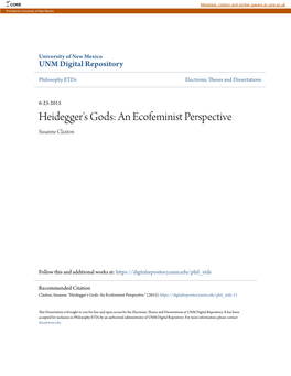 Heidegger's Gods: an Ecofeminist Perspective Susanne Claxton