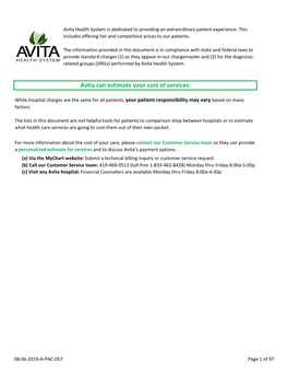 Avita Can Estimate Your Cost of Services