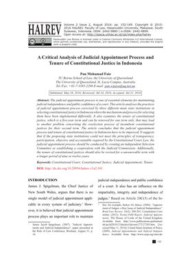 A Critical Analysis of Judicial Appointment Process and Tenure of Constitutional Justice in Indonesia