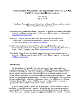 Conservation Assessment and Prioritization System (CAPS) Western Massachusetts Assessment