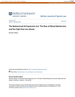 The Muhammad Ali Expansion Act: the Rise of Mixed Martial Arts and the Fight That Lies Ahead