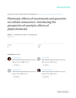 Pleiotropic Effects of Tocotrienols and Quercetin on Cellular Senescence: Introducing the Perspective of Senolytic Effects of Phytochemicals