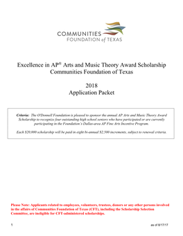 Excellence in AP® Arts and Music Theory Award Scholarship Communities Foundation of Texas