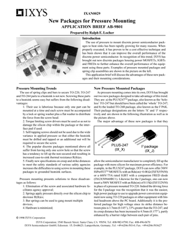 New Packages for Pressure Mounting APPLICATION BRIEF AB-9801 Prepared by Ralph E