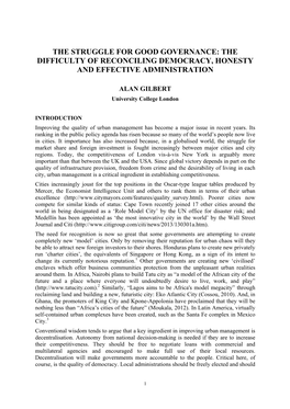 The Struggle for Good Governance: the Difficulty of Reconciling Democracy, Honesty and Effective Administration