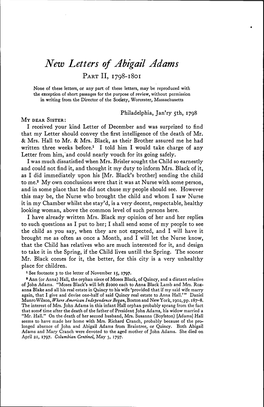 New Letters of Abigail Adams PART II, 1798-1801