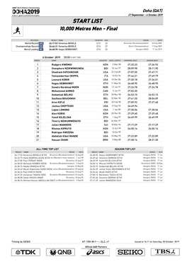 START LIST 10,000 Metres Men - Final