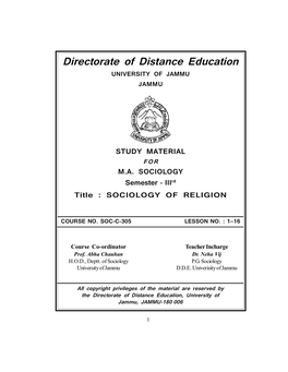 Directorate of Distance Education UNIVERSITY of JAMMU JAMMU