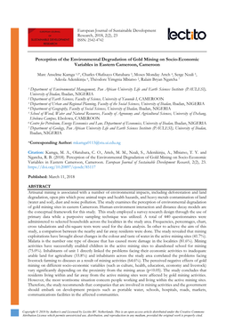 Perception of the Environmental Degradation of Gold Mining on Socio-Economic Variables in Eastern Cameroon, Cameroon