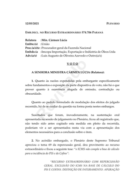 12/05/2021 Relatora :Min. Cármen Lúcia Embte.(S) :União