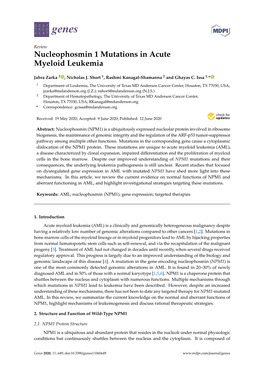 Nucleophosmin 1 Mutations in Acute Myeloid Leukemia