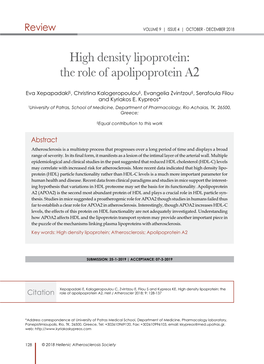 High Density Lipoprotein: the Role of Apolipoprotein A2