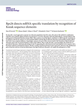 Rps26 Directs Mrna-Specific Translation by Recognition of Kozak