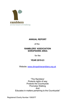 ANNUAL REPORT of the RAMBLERS' ASSOCIATION SHROPSHIRE AREA for the YEAR 2019-20 Website: “The
