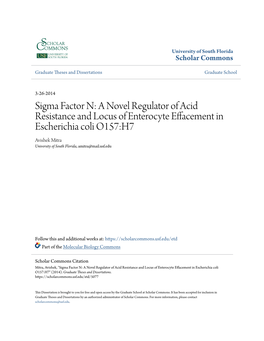 Sigma Factor N: a Novel Regulator of Acid Resistance and Locus of Enterocyte Effacement in Escherichia Coli O157:H7