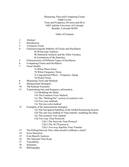 Measuring Time and Comparing Clocks Judah Levine Time and Frequency Division and JILA NIST and the University of Colorado Boulder, Colorado 80309