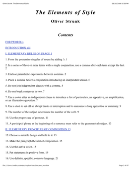 Oliver Strunk: the Elements of Style 09/20/2006 05:06 PM the Elements of Style