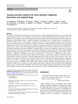 Towards Precision Medicine for Stress Disorders: Diagnostic Biomarkers and Targeted Drugs