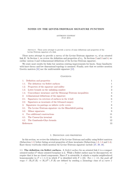 NOTES on the LEVINE-TRISTRAM SIGNATURE FUNCTION These