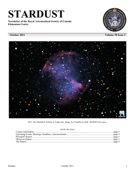 STARDUST Newsletter of the Royal Astronomical Society of Canada Edmonton Centre