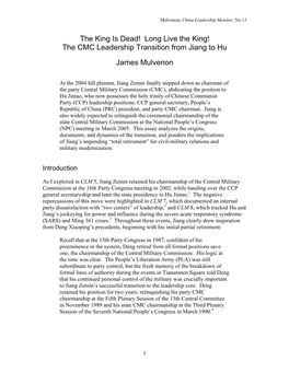 The CMC Leadership Transition from Jiang to Hu James Mulvenon