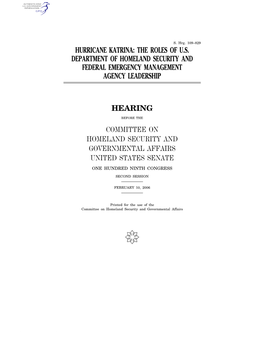 Hurricane Katrina: the Roles of U.S. Department of Homeland Security and Federal Emergency Management Agency Leadership