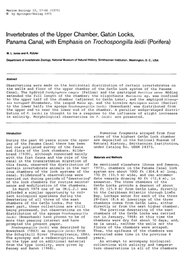 Invertebrates of the Upper Chamber, Gatun Locks, Panama Canal, with Emphasis on Trochospongilla Leidii (Porifera)