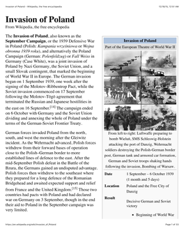 Invasion of Poland - Wikipedia, the Free Encyclopedia 12/18/15, 12:51 AM Invasion of Poland from Wikipedia, the Free Encyclopedia