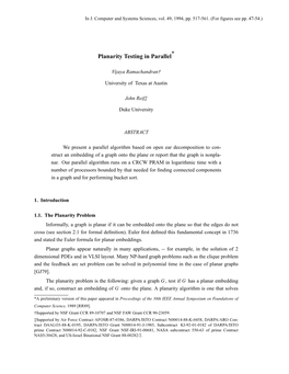 Planarity Testing in Parallel*