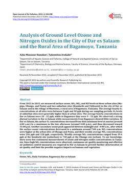Analysis of Ground Level Ozone and Nitrogen Oxides in the City of Dar Es Salaam and the Rural Area of Bagamoyo, Tanzania