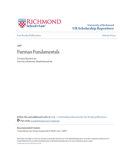 Furman Fundamentals Corinna Barrett Lain University of Richmond, Clain@Richmond.Edu