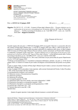 Del Territorio E Dell’Ambiente Dipartimento Dell’Ambiente ______Servizio 1 “Autorizzazioni E Valutazioni Ambientali ” U.O