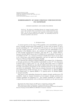 Embeddability of Some Strongly Pseudoconvex Cr Manifolds