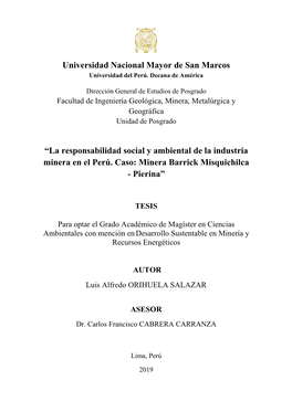 La Responsabilidad Social Y Ambiental De La Industria Minera En El Perú