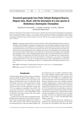 Terrestrial Gastropods from Pedra Talhada Biological Reserve, Alagoas State, Brazil, with the Description of a New Species of Radiodiscus (Gastropoda: Charopidae)