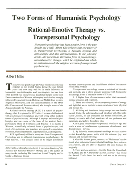 Two Forms of Humanistic Psychology Rational-Emotive Therapy Vs