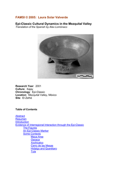 Epi-Classic Cultural Dynamics in the Mezquital Valley Translation of the Spanish by Alex Lomónaco