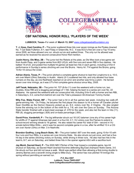 Cbf National Honor Roll ‘Players of the Week’