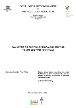 Interuniversity Programme in Physical Land Resources Evaluating the Poential of Digital Soil Mapping to Map Soil Types in Vietna