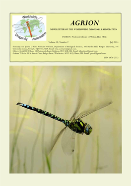 Agrion 18(2) - July 2014 AGRION NEWSLETTER of the WORLDWIDE DRAGONFLY ASSOCIATION