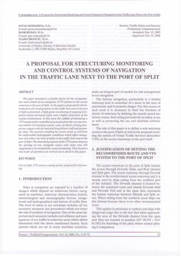 A Proposal for Structuring Monitoring and Control Systems of Navigation in the Traffic Lane Next to the Port of Split