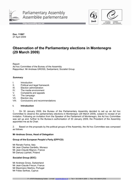 Observation of the Parliamentary Elections in Montenegro (29 March 2009)