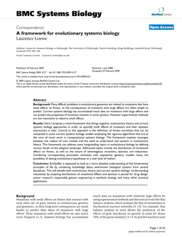 A Framework for Evolutionary Systems Biology Laurence Loewe