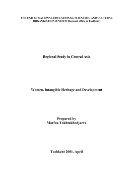 Regional Study in Central Asia Women, Intangible Heritage And