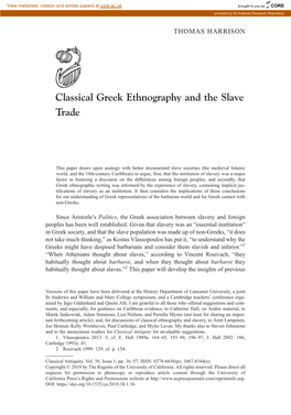 Classical Greek Ethnography and the Slave Trade