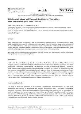 Sirindhornia Pinkaew and Muadsub (Lepidoptera: Tortricidae), a New Enarmoniine Genus from Thailand