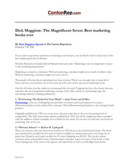Dick Maggiore: the Magnificent Seven: Best Marketing Books Ever